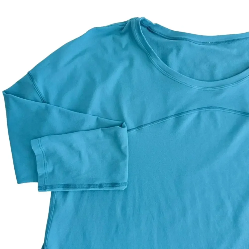 Lululemon Hit Unwind Long Sleeve Tonic Teal Blue Size 12 Rulu Side Tie Loose Fit